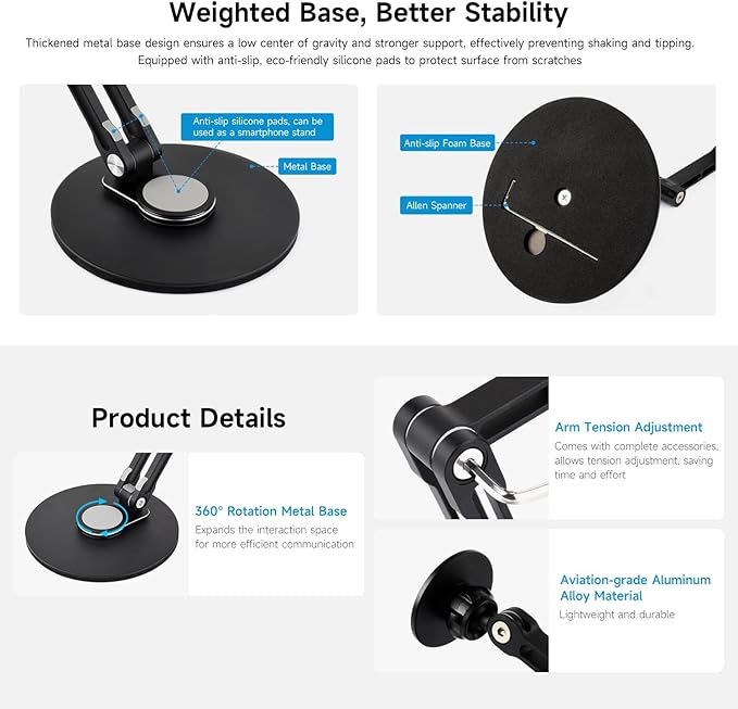 KLAYERS Mini Monitor Stand B,N52 Neodymium Magnet with Metal Rings,Stable Weighted Base,Ergonomic & Foldable Design