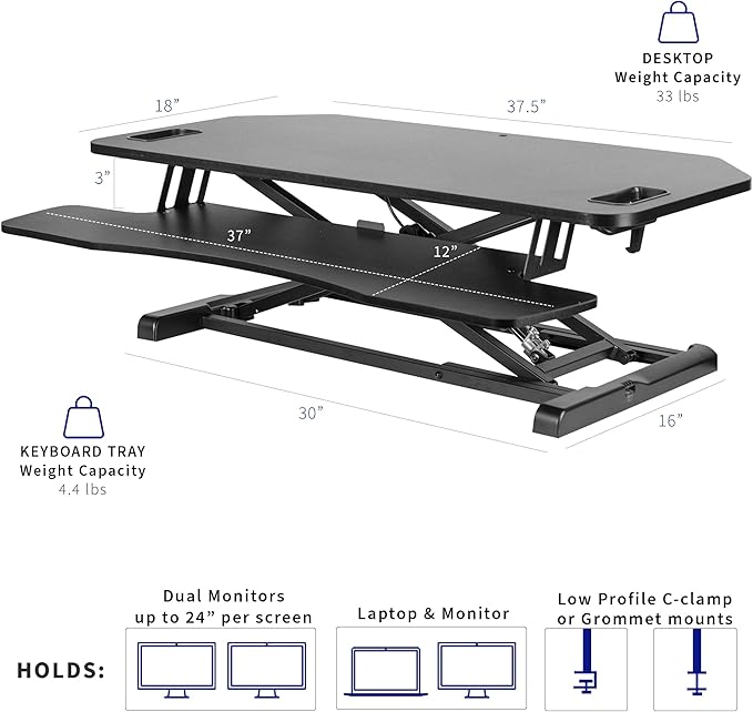 VIVO Extra Wide 38 inch Corner Desk Converter, K Series, Height Adjustable Sit to Stand Riser, Dual Monitor and Laptop Workstation with Wide Keyboard Tray, Black, DESK-V000KL