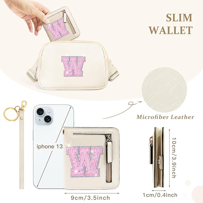 COSHAYSOO Mini Wallet with RFID Blocking Initial Monogrammed for Girls Birthday Valentines Easter Mothers Nurse Day Graduation Thanksgiving Appreciation Gifts Cream letter W