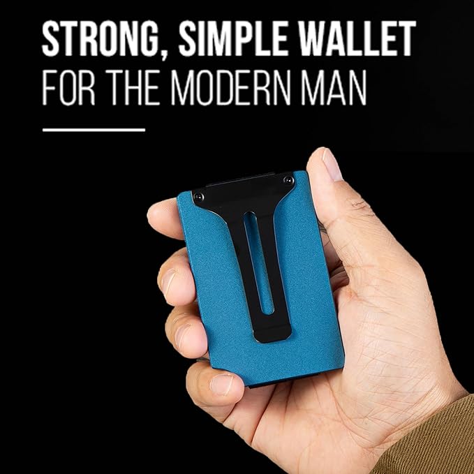 Slim Wallet for Men,RFID Blocking Minimalist Metal Wallet, Money Clip/Cash Holder, Front Pocket Aluminum Credit Card Holder, Ideal Gift for Men,Matt Dark Blue