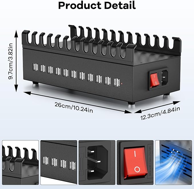 USB Charger Block, 300W 22 Port USB Charging Station for Multiple Devices, Desktop Wall Fast Charger with Storage Dividers, US? Power Strip Suitable for Home Office School Hotel