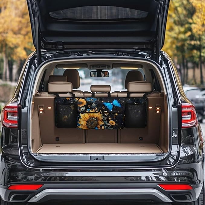 Sunflower Car Trunk Organizer,Large Capacity Car Storage Organizer,Butterfly Design Hanging Foldable Storage Vehicle Interior Accessories Universal Fit Not Easy to Fade