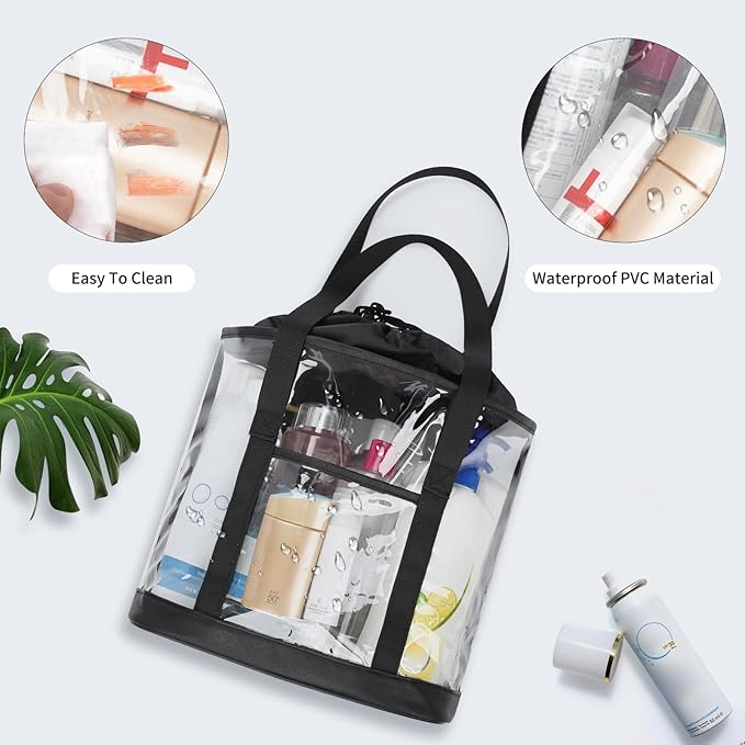 Large Clear Toiletry Bag, Travel Toiletry Bag for Women and Men, Waterproof Clear Tote Bag, Transparent Makeup Bag Organizer Portable Bath Shower Bag for Bathroom, Gym, Beach, Swimming, Traveling