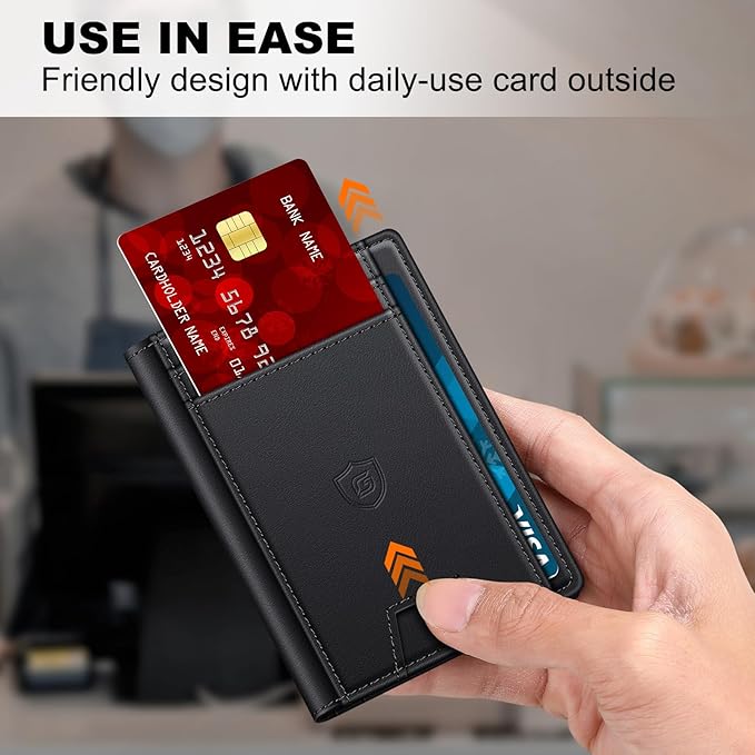 Wallet for Men 14-16 Cards, Minimalist Men Leather Wallet, Men's Front Pocket Bifold Wallets with Money Clip, Slim Thin Card Holder RFID Blocking Bill Folder & Magnetic Closure, Gifts for Men, Black
