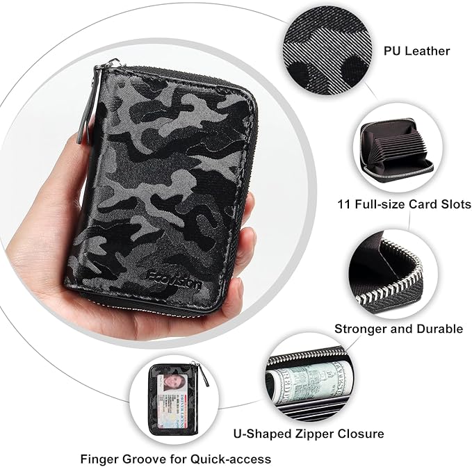 EcoVision Credit Card Holder RFID Card Case Wallet, Small Accordion Zipper Card Case Holder, Card Organizer Case for Women Men