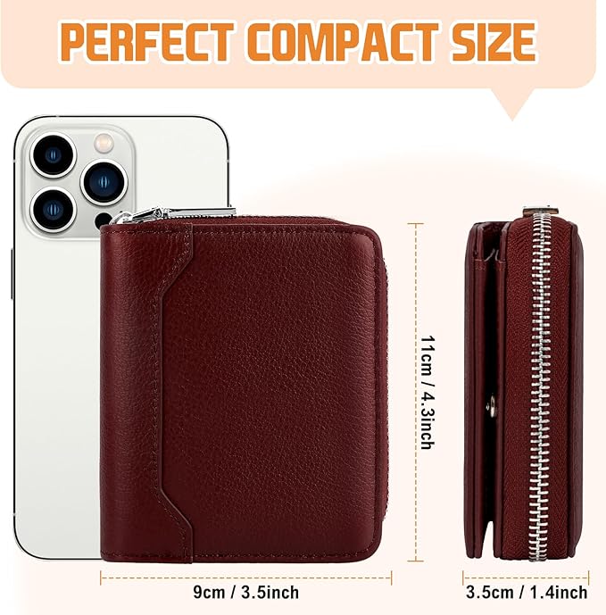 HUANLANG Mens Wallet RFID Blocking Multi Card Holder Wallets for Men Bifold Wallet with Zipper Small Men's Leather Wallet
