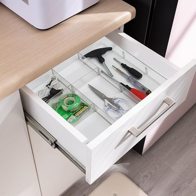 ZEXALOR Adjustable Clear Drawer Organizer, Plastic Drawer Divider Tray with Removable 9 Sections for Desk,Bathroom,Office,Makeup,Junk