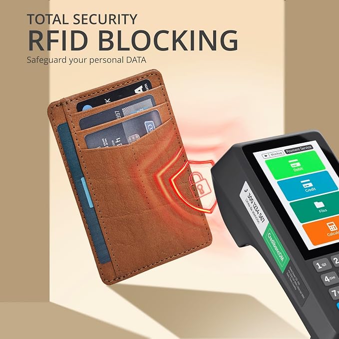 Oak Leathers Leather Slim Minimalist Wallet for Men & Women RFID Front Pocket Leather Card Holder Wallets (Dark Cognac)