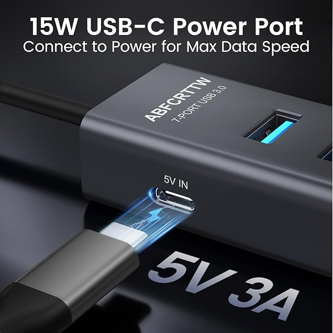 USB C to USB Hub Multiport Adapter, Aluminium 7-Port USB C Hub Multiport Adapter, USB Extenders, USB c Splitter for Thunderbolt, MacBook Pro/Air, Laptop, iPad, iMac, U Flash, PSSD, Keyboard, Mouse