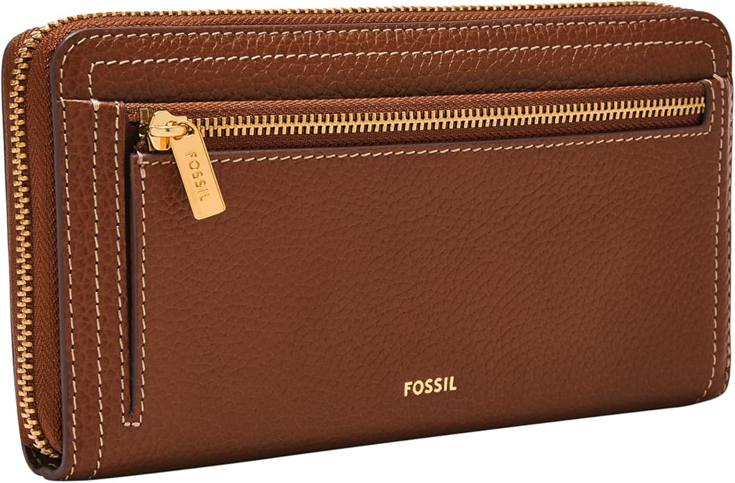Fossil Women's Logan Leather RFID-Blocking Zip Around Clutch Wallet with Wristlet Strap for Women