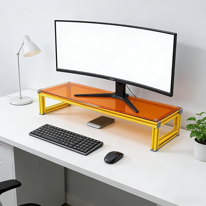Monitor Stand Riser Acrylic & Aluminum, 23.6"×7.9"×4.1" Heavy-Duty Ergonomic Screen Stand with Under-Storage for Neck Pain Relief, Universal Riser for Laptop, PC, iMac, Home Office Workstation & Gaming