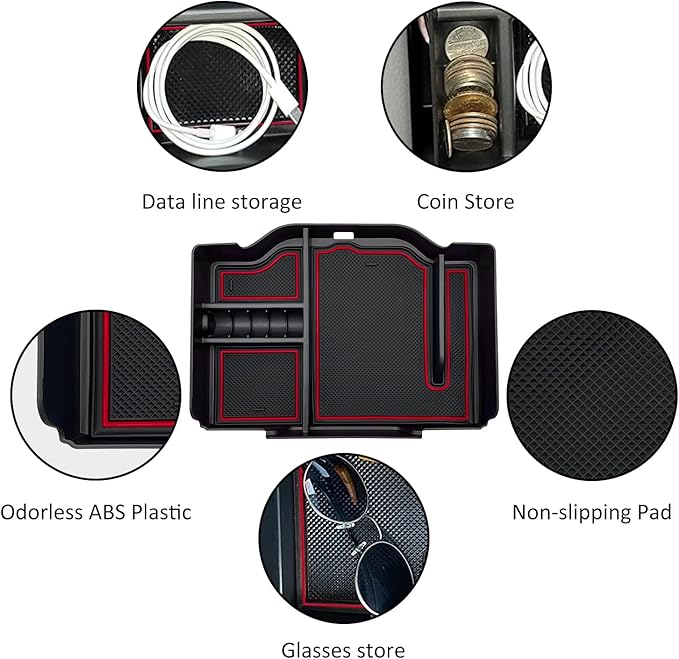 JOJOMARK Center Console Organizer fits for Dodge RAM 2025 2024 2023 2022 2021 2020 2019 1500 2500 3500 Accessories Interior Storage Box Armrest Storage Tray (Red)