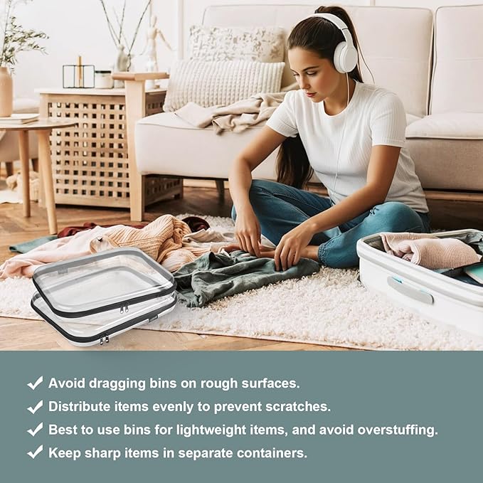 YQBRAO Hard Sided Clear Zipper Case for Storage- Professional-Grade Plastic Clear Zipper Pencil Case,Toy Storage Bins, Toiletry Pouch, Travel Organizer, Cosmetic Bag（Black,2 Pack, L）