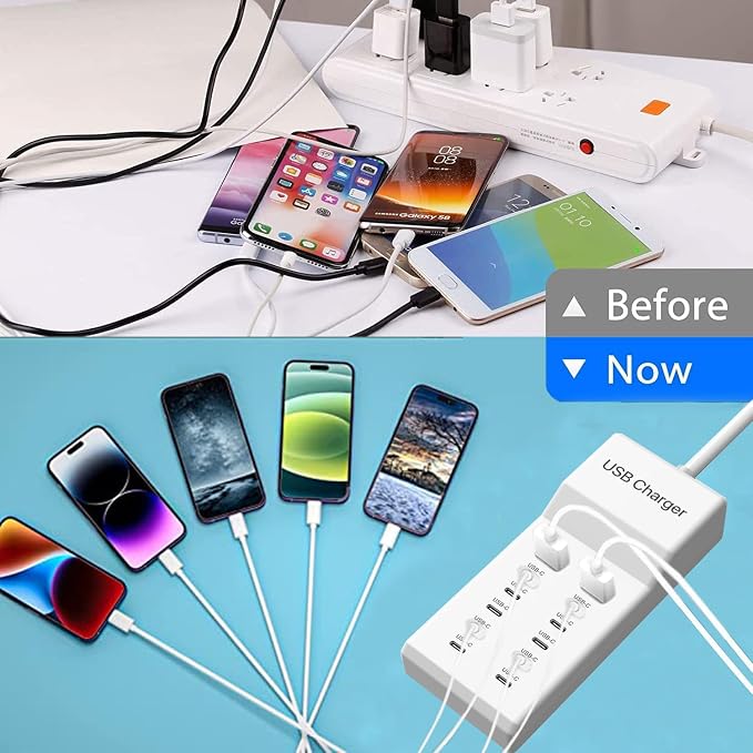 USB C Charger, 12 Ports USB Charging Station, 60W MultiPort Charger[10 USBC+2 USBA], Compatible with iPhone/iPad/Samsung/Google Pixel/Watch/Headphones