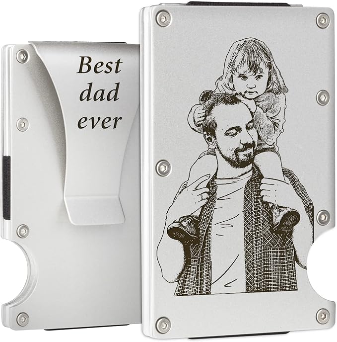 Carbon Fiber RFID Photo Wallets for Men with Aluminum Money Clip Personalized Gifts for Husband Boyfriend Dad Groomsmen Perfect Gifts for Fathers Day Birthday, Anniversary, Wedding, Valentine's Day