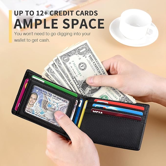 RUNBOX Wallet for Men Slim 11 Credit Card Holder Slots Leather RFID Blocking Small Thin Men's Wallet Bifold Minimalist Front Pocket Large Capacity Gift Box