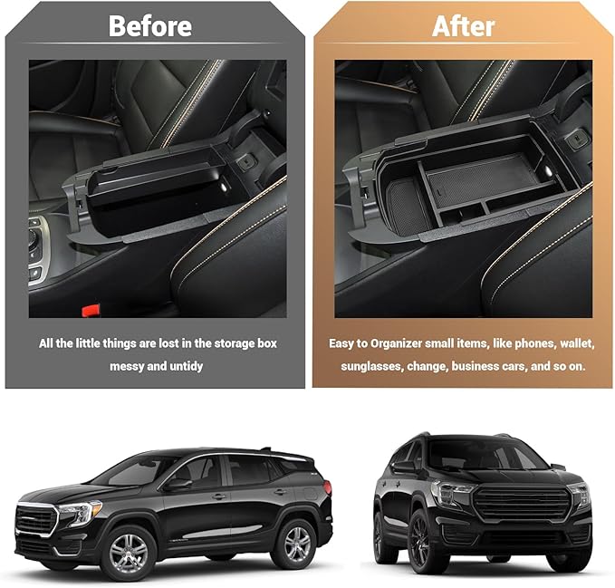 YEE PIN for 2024 GMC Terrain Center Console Organizer Tray for 2018-2024 GMC Terrain Accessories SL/SLE/SLT/AT4/Denali 2024 GMC Terrain Center Console Tray Middle Insert Tray Armrest Storage