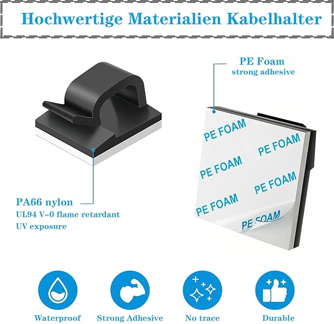 Adhesive Cable Management Wire Clips(Black 50 Pcs),Wires Clips Holders for Cords on wall,Outdoor Cable Clips,Suitable for Under Tables, Cars, Walls, televisions, Christmas Lights