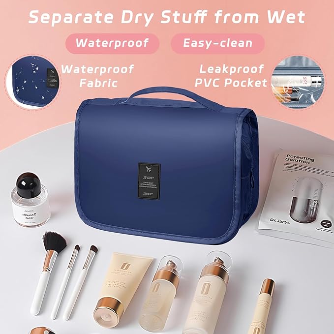 Toiletry Bag Travel Bag with Hanging Hook, Waterproof Capacity Hanging Multifunctional Makeup Bag for Toiletries, Portable Cosmetic Bag Travel Organizer for Women and Men(Royal Blue)