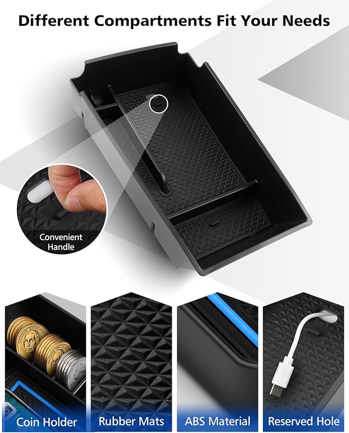 FIILINES Center Console Organizer for Kia K5 2021-2025, Center Console Tray Secondary Armrest Storage Box ABS Insert Container with Anti-Slip Mats