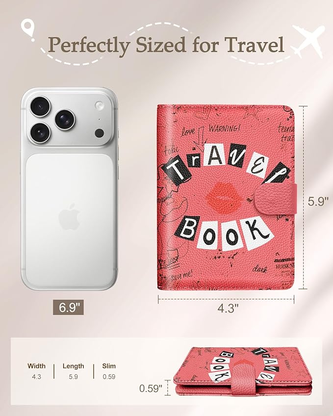 Slohif Passport Wallet Holder Cover for Travel - Women Men RFID Blocking Passport Book Case Protector, Pink Cute Lip Leather Personalized Organizer Slim Carrier Boarding Pass Cards Slots