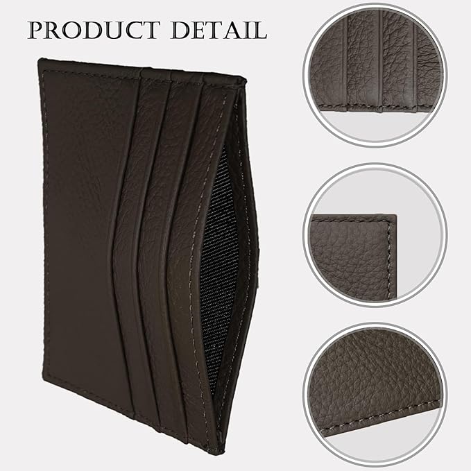 WOXVM Credit Card Holder Wallet RFID Blocking Slim Credit Card Cases Holder Premium Leather Minimalist Front Pocket Small Wallet with 6 Card Slots and 1 Pockets for Men Women (Dark Brown)