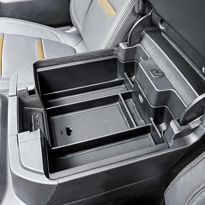 Center Console Organizer Compatible with 2019-2022 Chevy Silverado/Sierra 1500 and 2020-2023 Silverado/Sierra 2500HD 3500HD Accessories Armrest Full Size Tray,Full Console w/Bucket Seats ONLY,Black