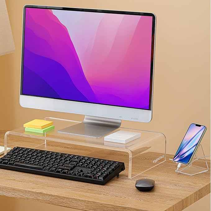 Premium Acrylic Monitor Stand, Extra-Wide Clear Computer Riser 20"x10"x4" ??Laptop Stand, Desktop Organizer for Office & Home, TV, Printer, iMac, Laptop ??Bonus Acrylic Phone Holder