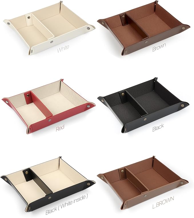 Londo Leather Tray Organizer - Practical Lightweight Water Resistant Computer Table Desk Storage Box for Wallets, Watches, Keys, Coins, Cell Phones and Office Equipment