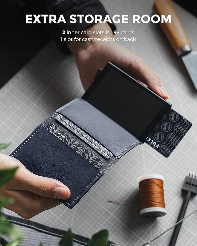 VULKIT Credit Card Holder RFID Blocking Leather Automatic Pop Up Wallet Aluminum Pocket Business Card Case