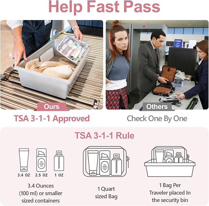 PACKISM TSA Approved Toiletry Bag 2 Pack - 1 Medium TSA Quart Carry-On & 1 Large for Checked Luggage, Water-resistant Clear Makeup Bag Clear Travel Bags for Toiletries, Matte White