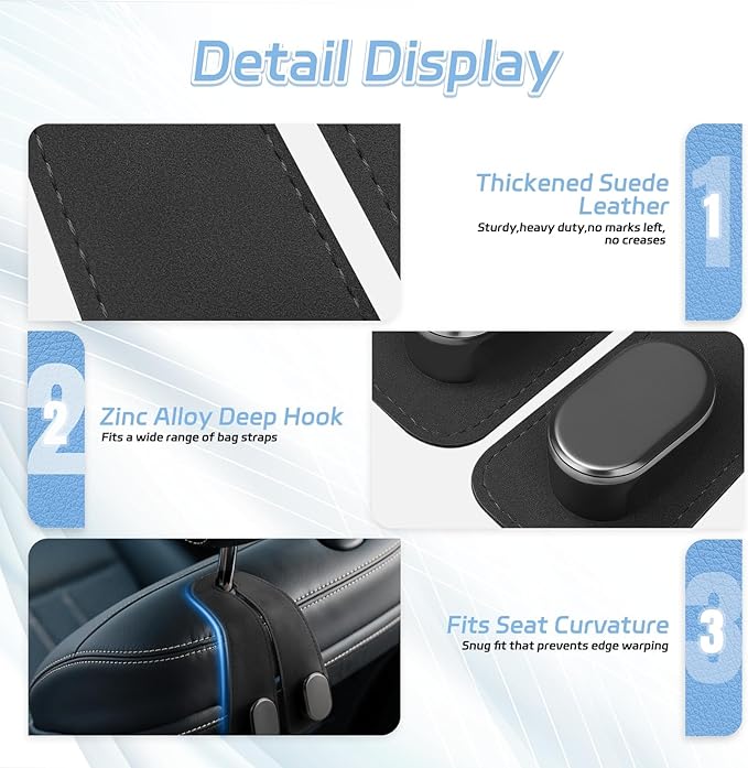 4 Pack Car Headrest Hooks for 2021-2025 Ford F150， Back Seat Hanger Storage Organizer Vehicle Interior Holder Heavy Duty Metal,Black