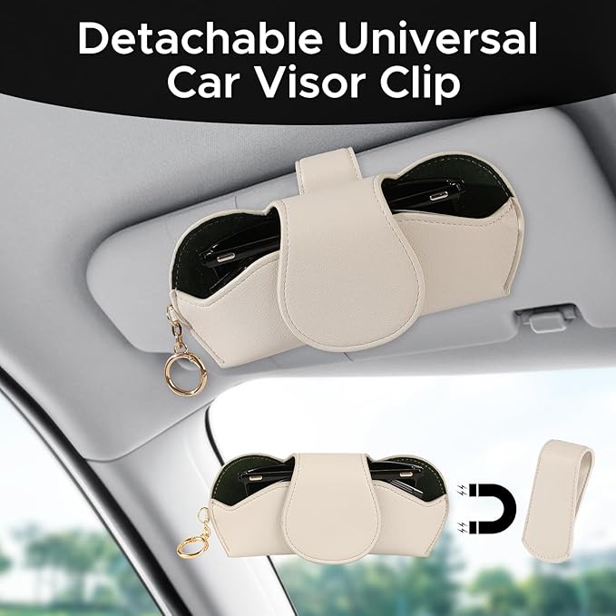 KINIVA Sunglasses Holder for Car Visor Faux Leather Glasses Case with Detachable Clips for Car Visor Automotive & Travel