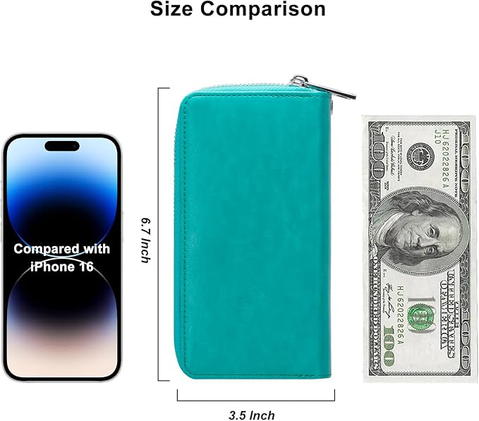 Cellphone Wallet for Women Dual Zipper Long Purse with Removable Wristlet