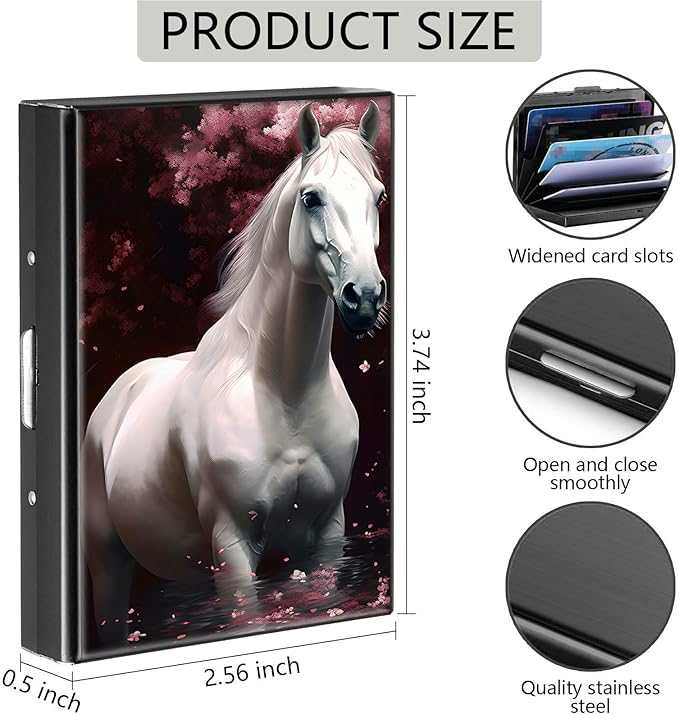 Credit Card Holder, Horse Design Mini RFID Blocking Aluminum Wallet Slim Metal Hard Case Shell Travel Wallet ID Case Small Credit Cards Case Business Cards for Women Men Girls