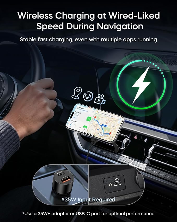 Qi2.2 25W for MagSafe Car Mount Charger, Wireless Car Charger with Cooling Fan, 45W Adapter, Air Vent Magnetic Car Phone Holder, Fast Charging for iPhone 17/16/15 Series & Samsung Galaxy