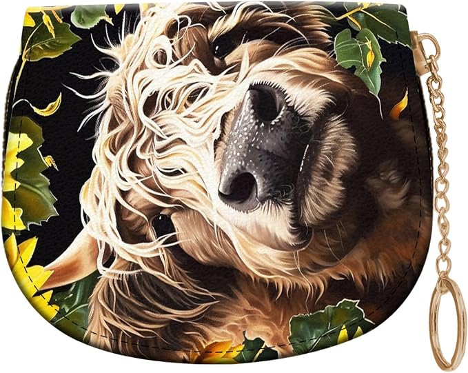 Women's Slim RFID Wallet – Compact Leather Card Holder Wallet for Women, 9 Card Slots RFID Blocking Credit Card Organizer, Small Travel Wallet - Highland Cow Sunflower