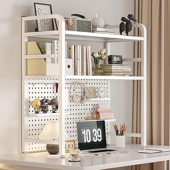 Standing Desk Shelf Desk Shelf Organizer, Countertop Hutch Bookcase Organizer, Desktop Bookcase Bookshelf Desk Hutch, Home Decor, Load Bearing Capacity 50 kg/110 lbs(White,75*98*20cm/29.5*39*8in)