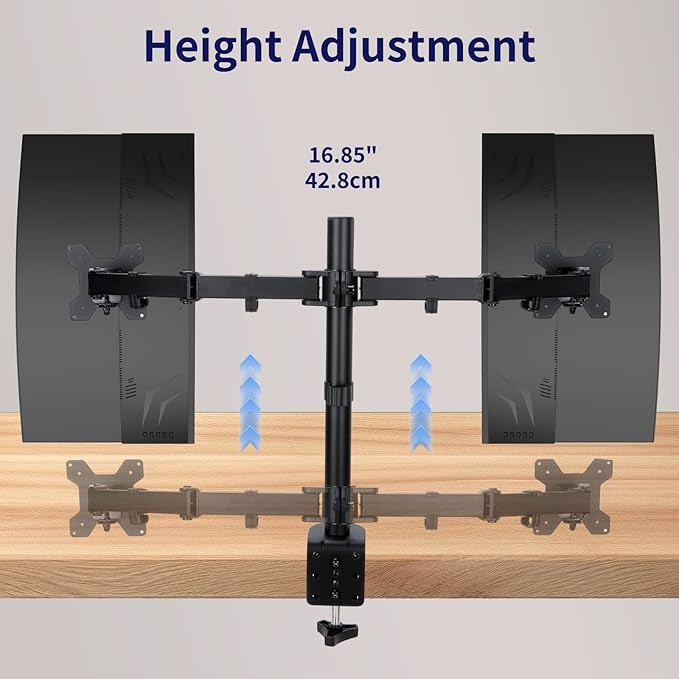 Dual Monitor Mount, Fully Adjustable Dual Monitor Stand for 13"-32" Screens, Holds up to 22lbs per Arm with C-Clamp & Grommet Base