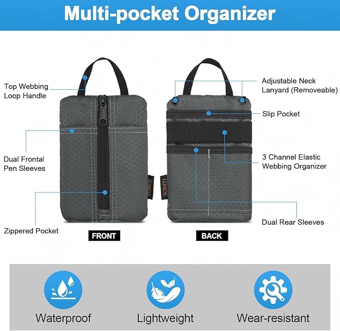 EDC Pouch, Enhanced 3-Layer Fabric - Slim & Compact Pocket Organizer, EDC Tool Pouch for Men, Multitool Holder with Adjustable Strap, Waterproof EDC Bag for Flashlight, Pen & Notebook