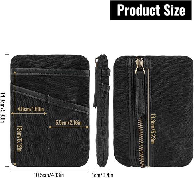 SAYRAM SP9 Pocket Organizer, Waxed Canvas EDC Pouch, Zipper Pocket Organizer Pouch for Men, Slim EDC Organizer for Coins, Notebook, Multitool, Tactical Pen