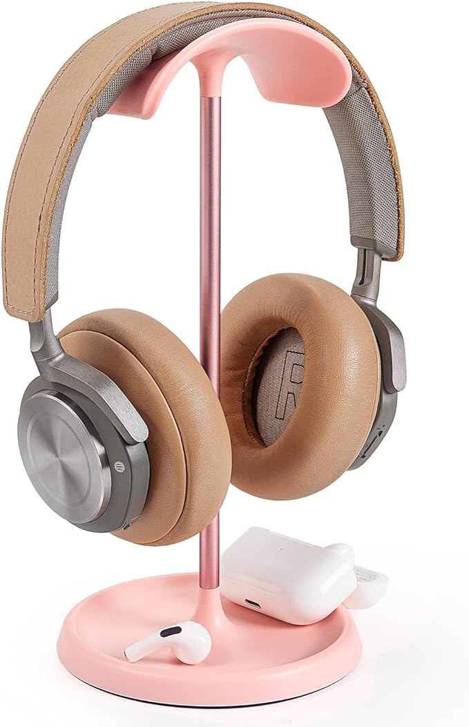 Headphone Stand, Curved Headset Stand with Storage Tray, Heavy Base Gaming Headset Holder for AirPods Max, AirPods Pro, Beats, Bose, Sennheiser, Sony and More (Pink)