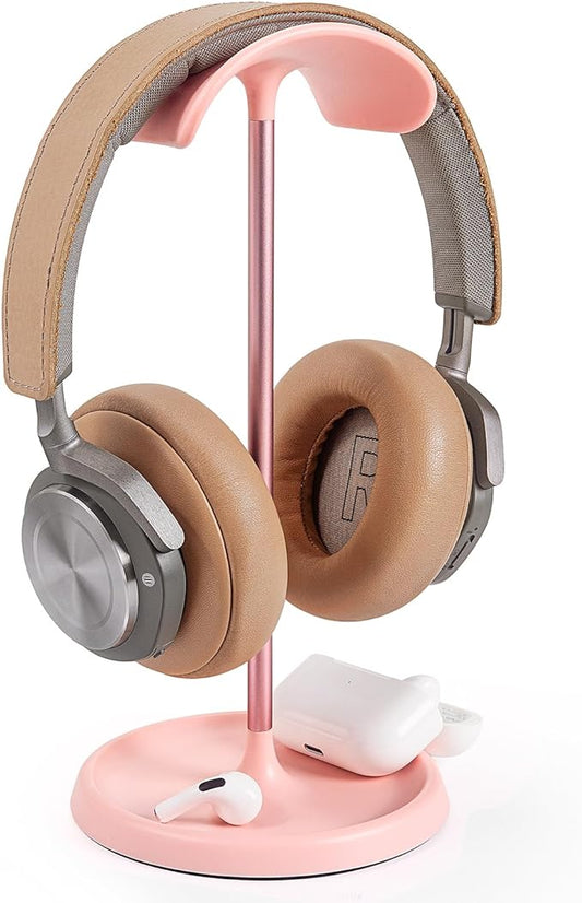 Headphone Stand, Curved Headset Stand with Storage Tray, Heavy Base Gaming Headset Holder for AirPods Max, AirPods Pro, Beats, Bose, Sennheiser, Sony and More (Pink)