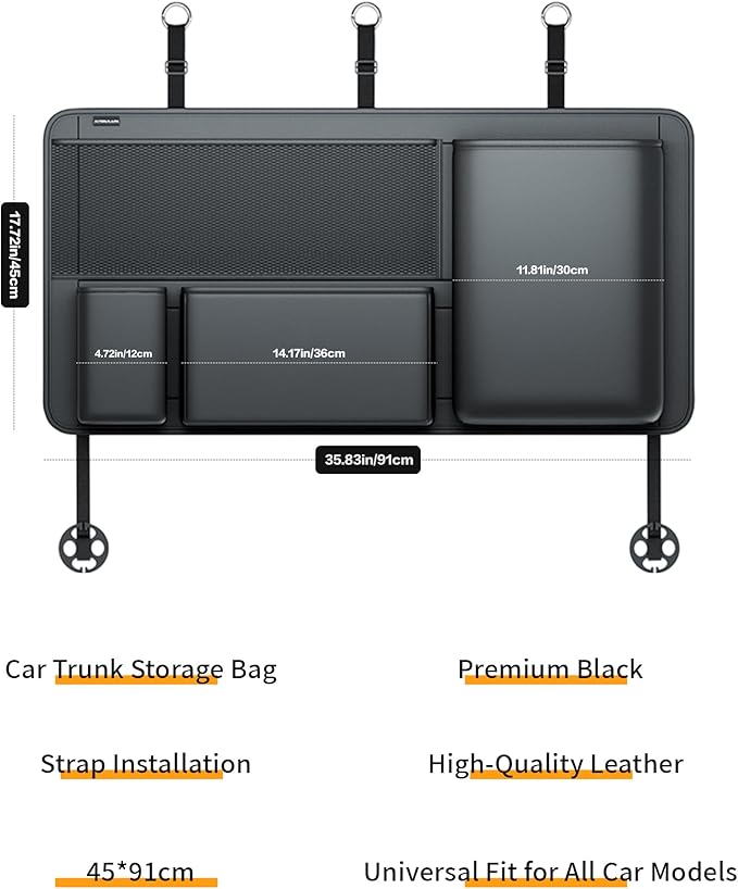 PU Leather Hanging Trunk Organizer - Sturdy Non-Sagging Car Trunk Organizer for SUV Sedan Truck - Waterproof Easy Clean Backseat Organizers Hanging Storage