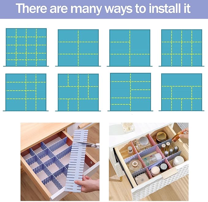 acDesign 40Pcs Grid Drawer Dividers, Adjustable Drawer Organizer for Socks, Underwear, Lingerie, Makeup, Bedroom Office Kitchen Storage (Blue)