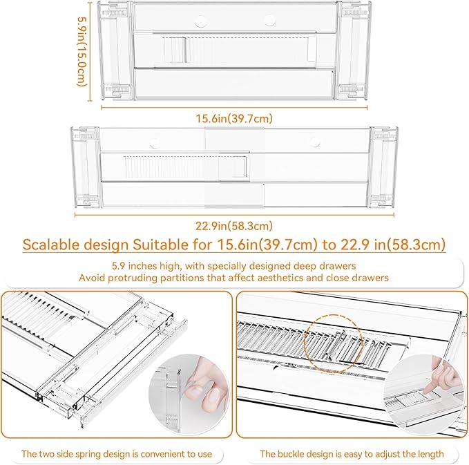 Yieach 8 Pack Clear Acrylic Drawer Divider 6 Inch High,Expandable from 14-20'',Adjustable Dresser Drawer Dividers for Baby Clothing,Underwear and Sock,Separators,Deep Drawer Separators for Kitchen