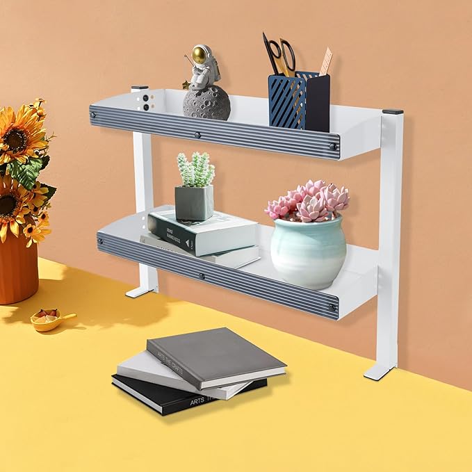 Office Desk Shelf Organizer,Desktop Bookshelf Supplies Storage Rack,Clamp-on Desk Shelf,Desk Extender Side Table,2-Tier Shelving with Shelf for Top of Desk and Dresser,for Bedrooms,Living Rooms