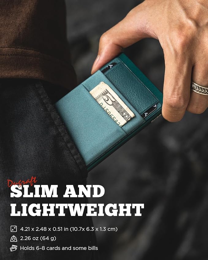 DUGRAFT Minimalist Card Wallet for Men, Slim Wallet Card Holder Pop Up Wallet with Money Front Pocket RFID Blocking Metal Credit Card Case for Men, Small Smart Wallet, Gift Box Packaging