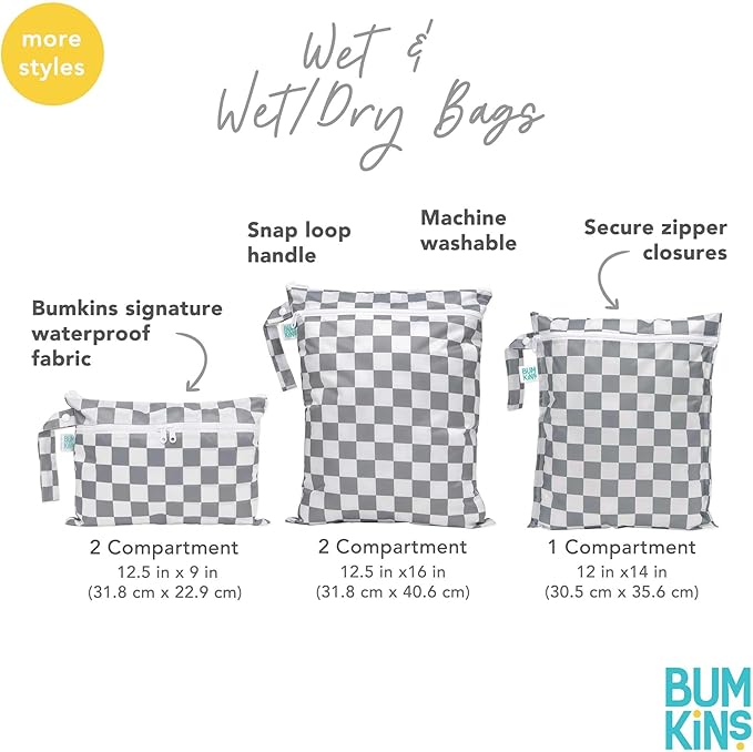 Bumkins - Waterproof Wet Bag, Wet/Dry Clutch & Clear Travel Bags - For Beach, Baby, Travel, Cloth Diapers, Pump Parts, Pool, Gym, Toiletries - Reusable & Easy to Clean - Yoga Pals - 5 Pack