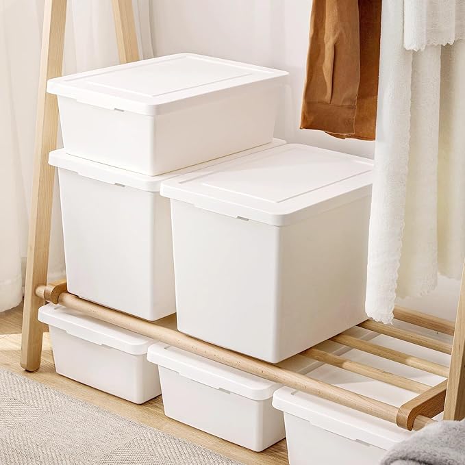 YUNGSHY 2 Pack 15 Quart White Large Stackable Storage Bins With Lids,Bathroom Closet Undersink Organizers and Storage Containers and Durable Nestable Closet, Garage, Totes (white, 15Qt. -2Pack)